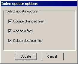 Update index: update changed files, add new files, delete obsolete files