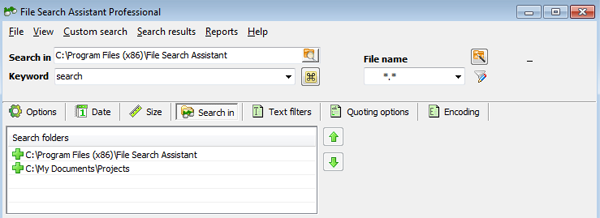 Specify folders where you need to search for files