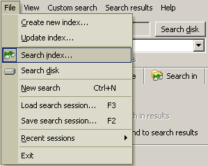 The "Search index..." and "Search disk" options